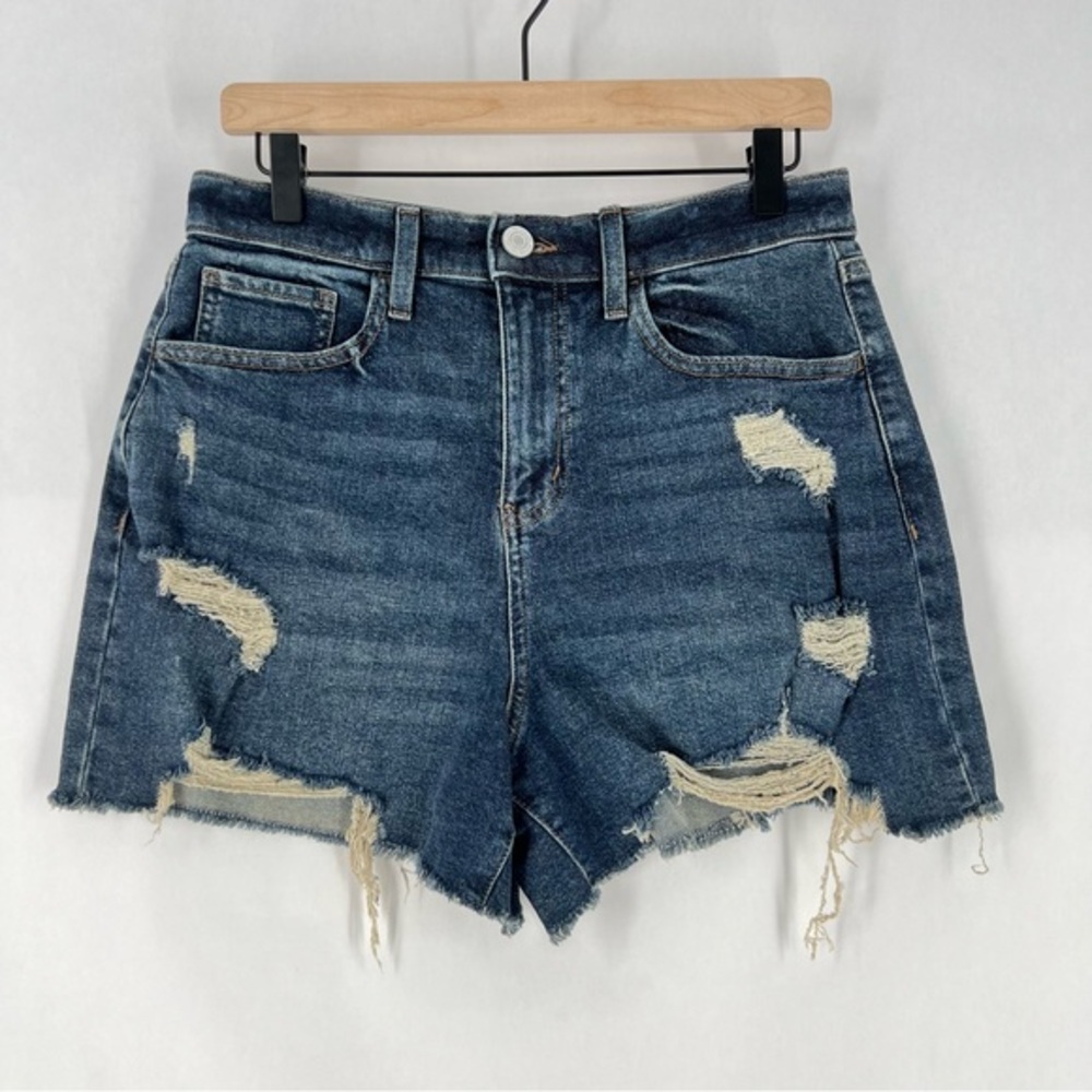 SO Super High Rise 90s Boyfriend Short Ripped Distressed Dark Wash Denim Cutoff